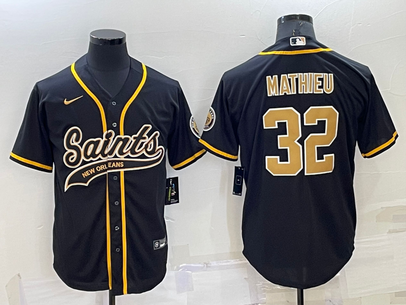 Men's New Orleans Saints #32 Tyrann Mathieu Black Cool Base Stitched Baseball Jersey